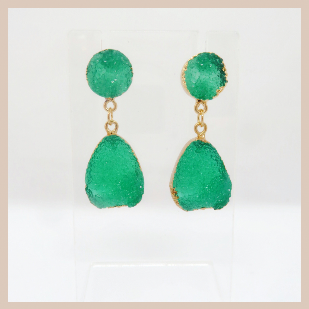 Natural Stone Effect Water Drop Small Earrings - Emerald Green