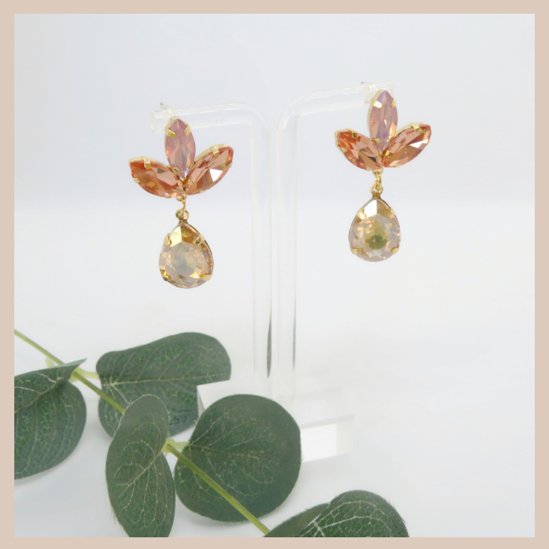 Tulip Water Drop Rhinestone Earrings - Blush & Champagne