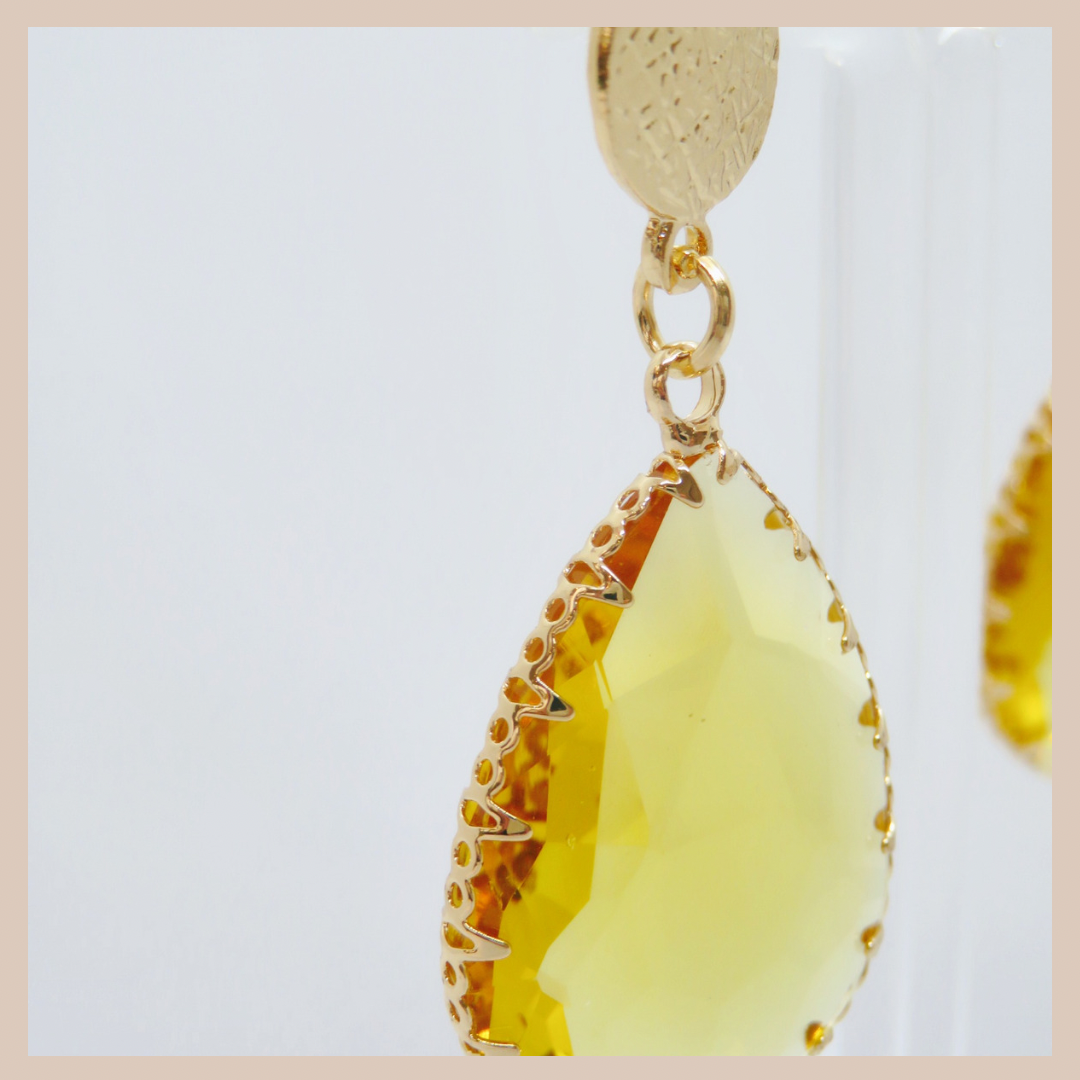 Acrylic Water Drop Earrings - Gold & Amber