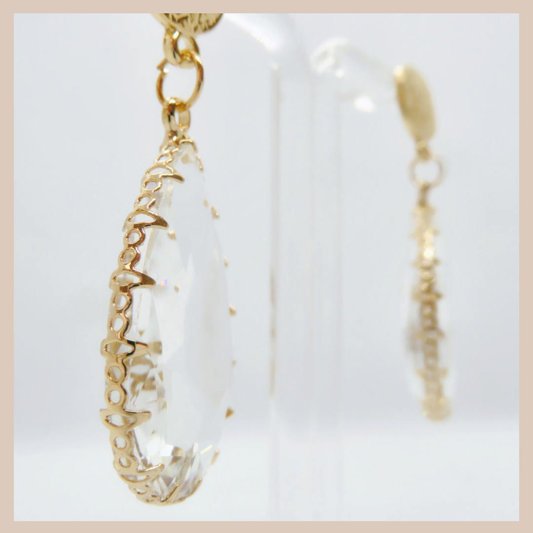 Acrylic Water Drop Earrings - Gold & Clear