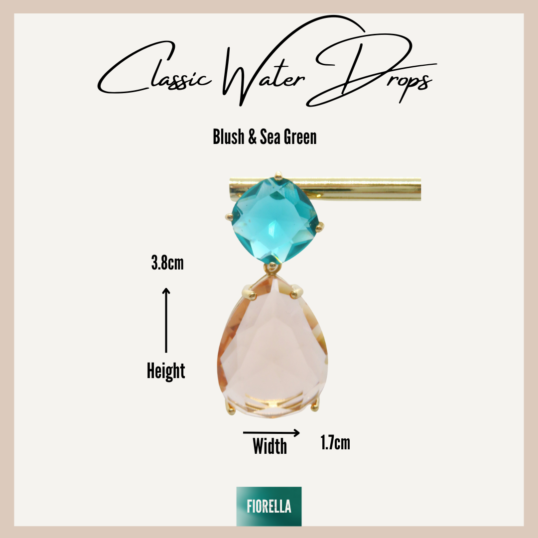 Premium Water Drop Medium Earrings - Blush & Sea Green